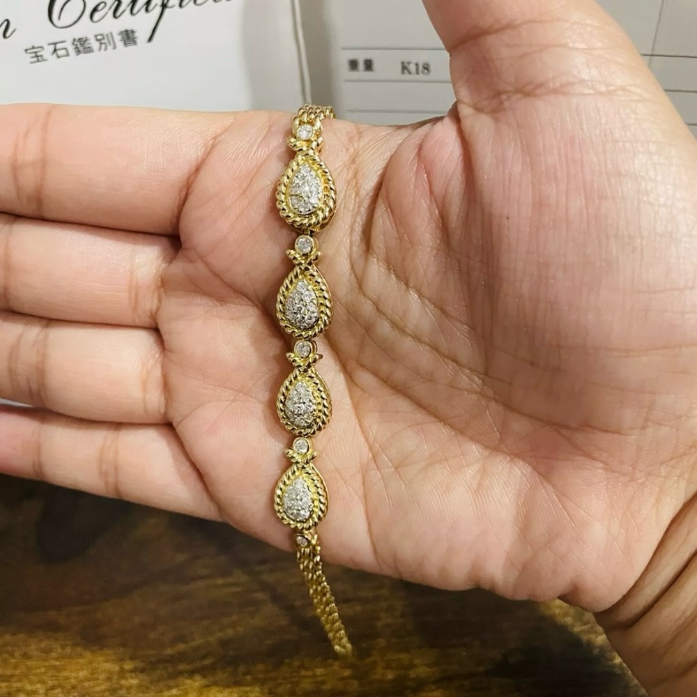 K18 18K Real Gold Japan Bracelet Natural Diamonds Teardrop Pear with certificate